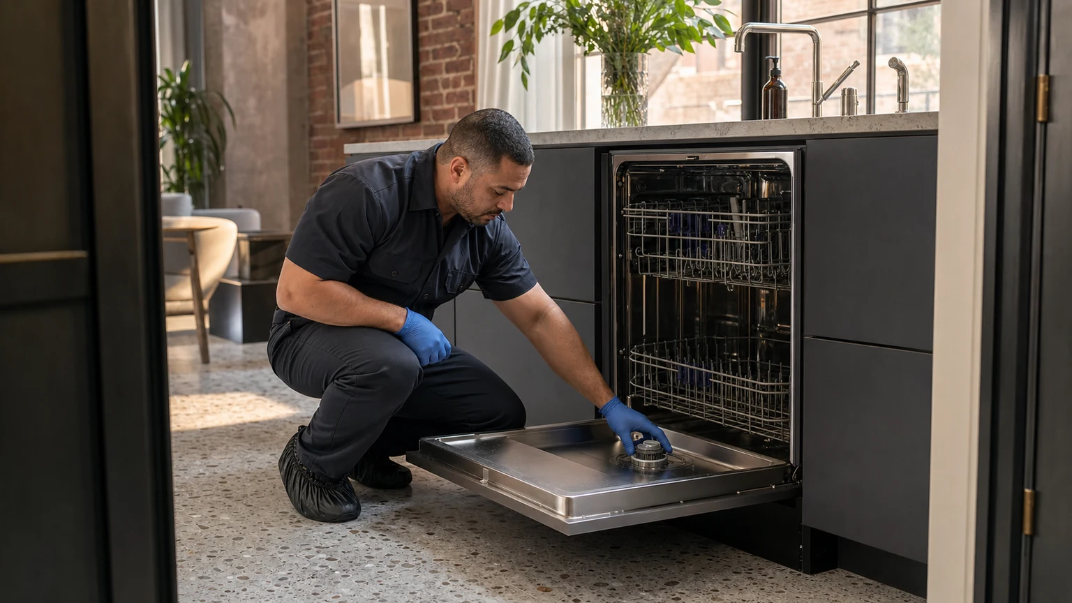 Panel-ready dishwasher diagnostic visit in the service area